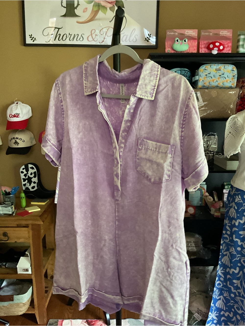 Zenana Washed Lavender Collared Romper - Picture 1 of 2